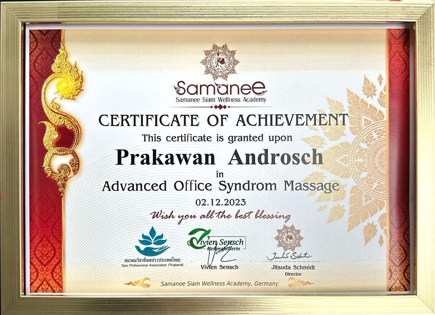 Zertifikat Office Syndrom Massage