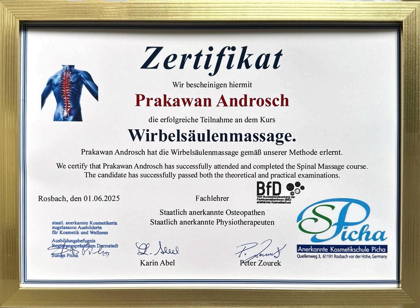 Zertifikat Wirbelsaulenmassage