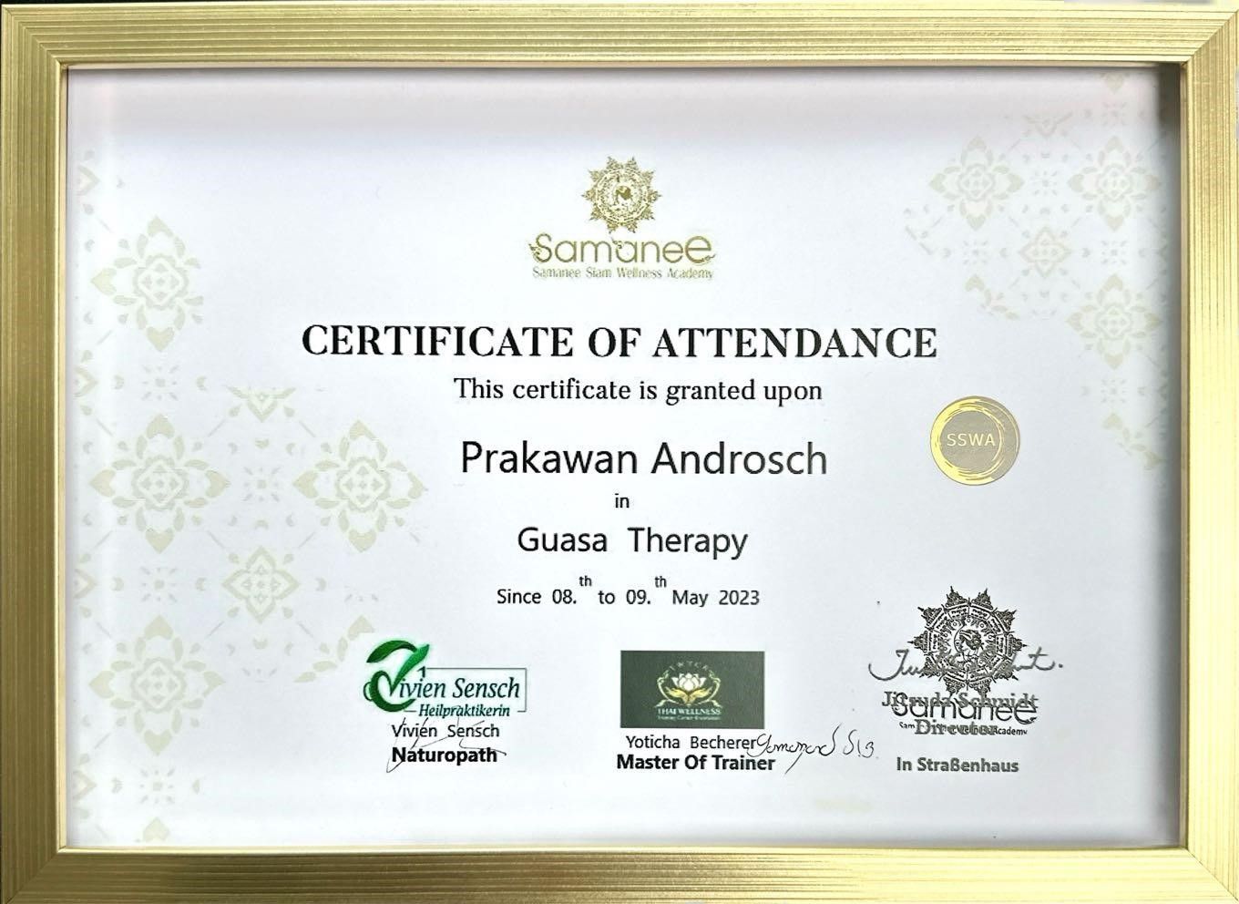 Zertifikat Guasa Therapie