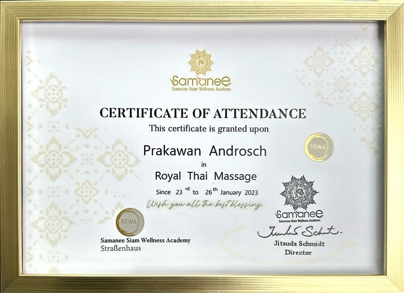 Zertifikat Royal Thai Massage
